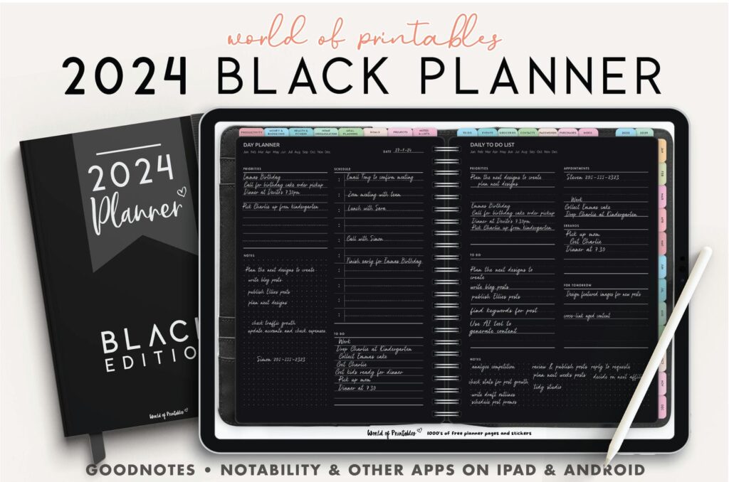 2024 Black Digital Planner - Download