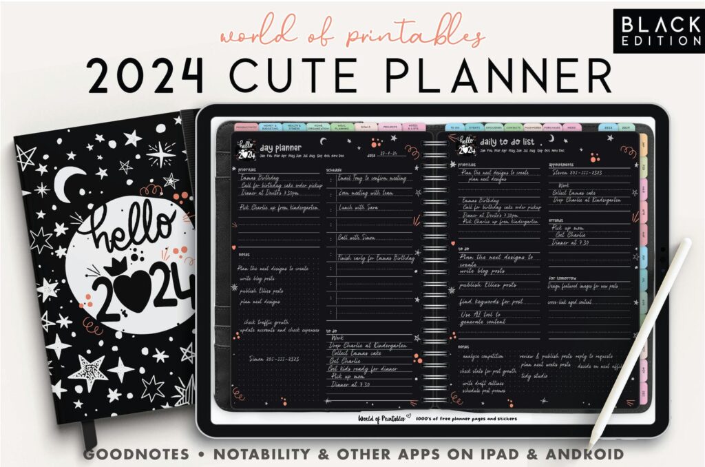 2024 Digital Planner - Cute Dark Style - Download