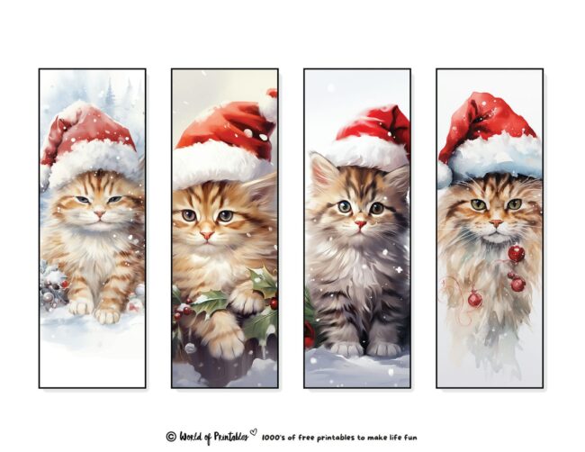 Christmas Bookmarks featuring cute cats