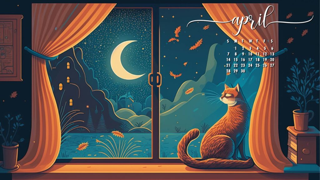 Cute Cat April Desktop Wallpaper