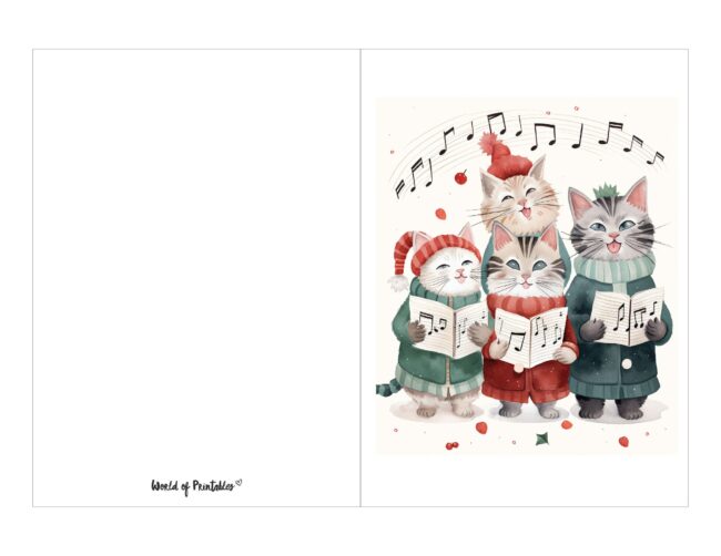 free printable christmas cards cats caroling