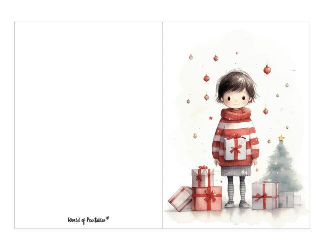 free printable christmas cards child with gifts