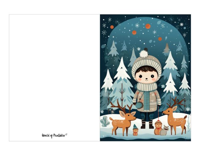 free printable christmas cards child with reindeer