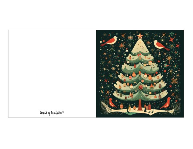 free printable christmas cards christmas tree with birds