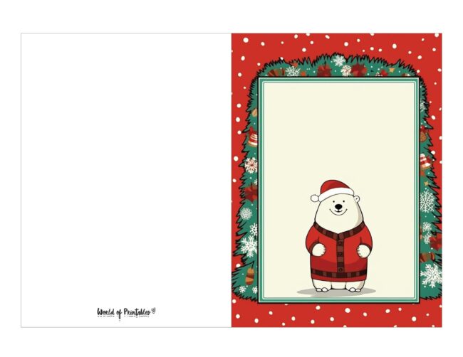 free printable christmas cards cozy polar bear