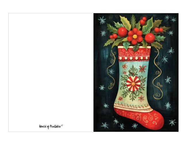 free printable christmas cards cozy stocking