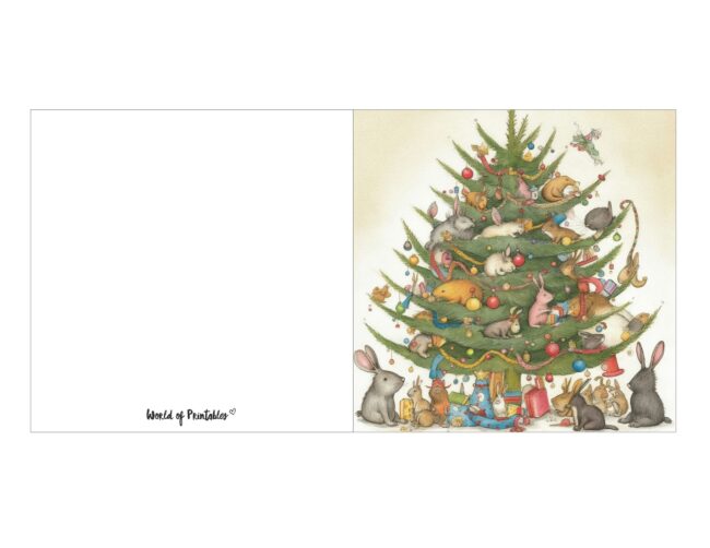 free printable christmas cards cute animals and tree