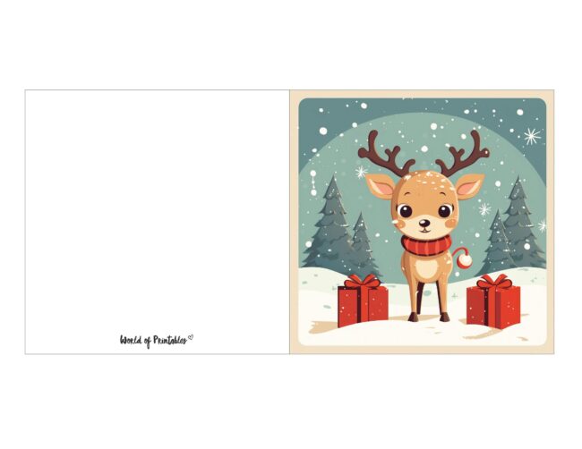 free printable christmas cards cute reindeer