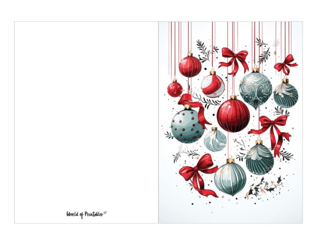 free printable christmas cards elegant baubles