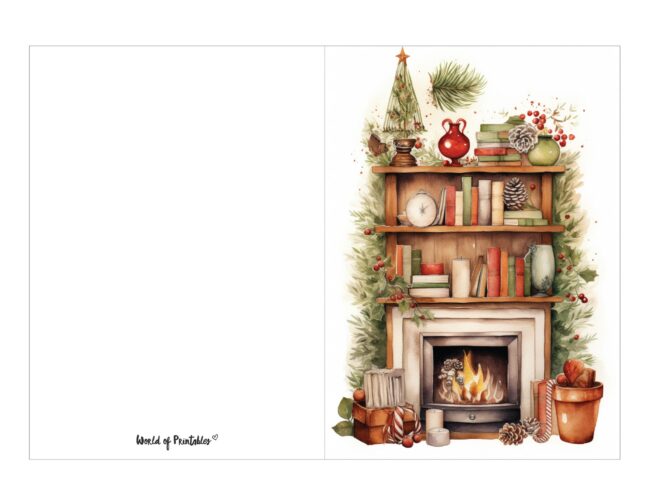 free printable christmas cards festive fireplace