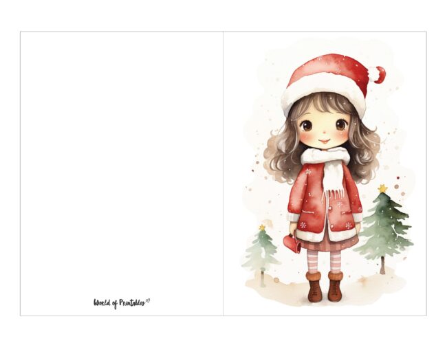 free printable christmas cards festive girl