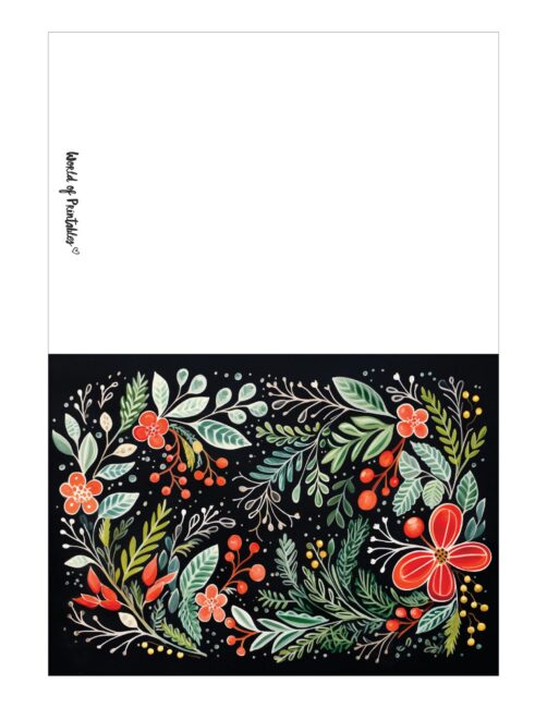 free printable christmas cards floral on black background