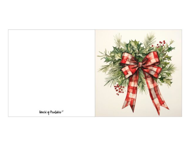 free printable christmas cards holly and bow