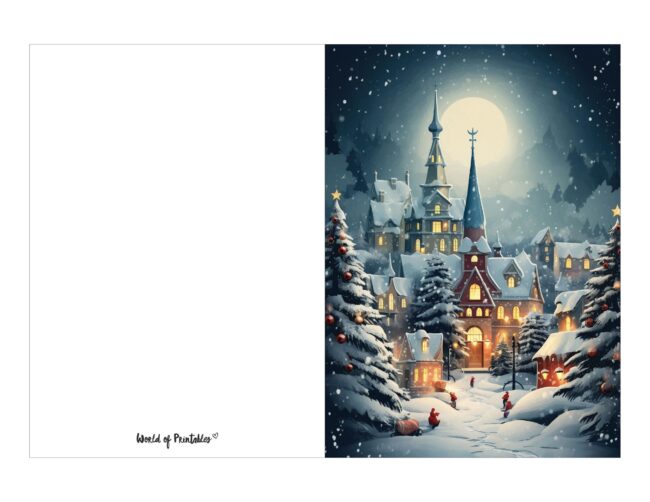 free printable christmas cards magical village scene
