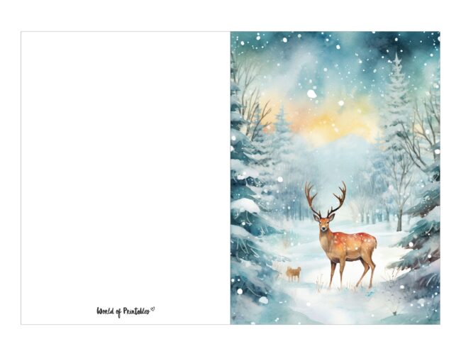 free printable christmas cards reindeer in the snow