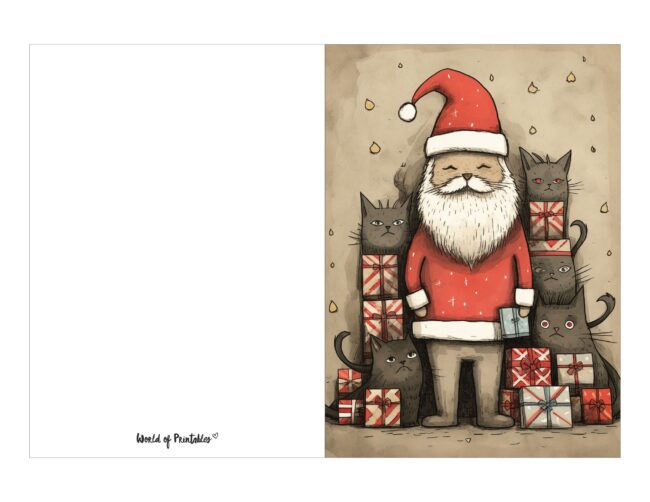 free printable christmas cards santa and cats