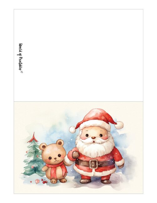 free printable christmas cards santa and teddy