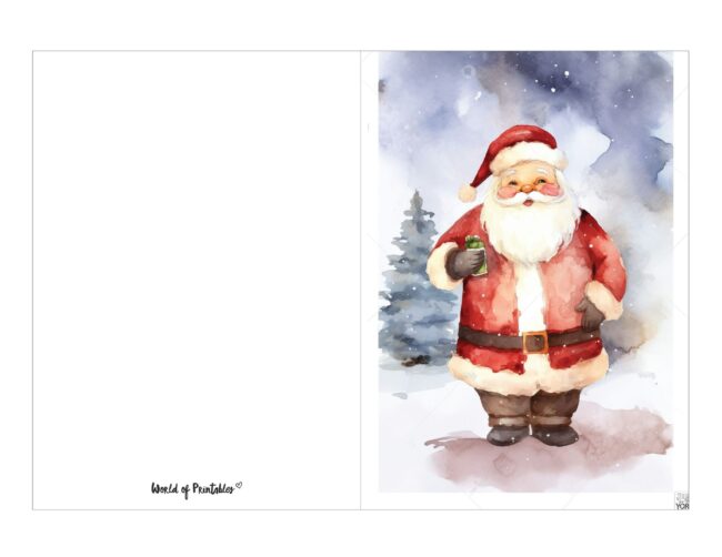 free printable christmas cards santa in watercolor