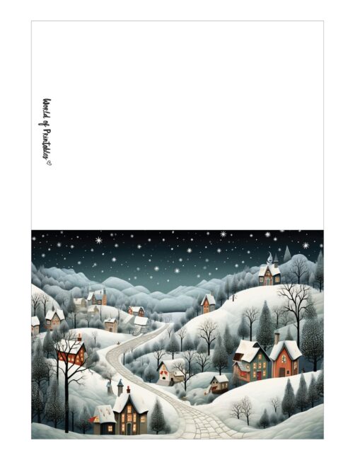 free printable christmas cards snowy village scene