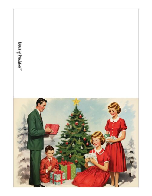 free printable christmas cards traditional family opening gifts