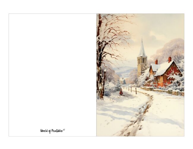 free printable christmas cards traditional snowy church