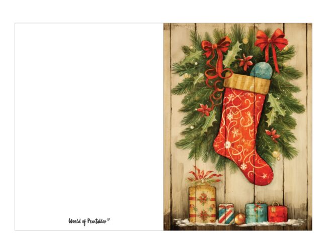 free printable christmas cards traditional stocking design