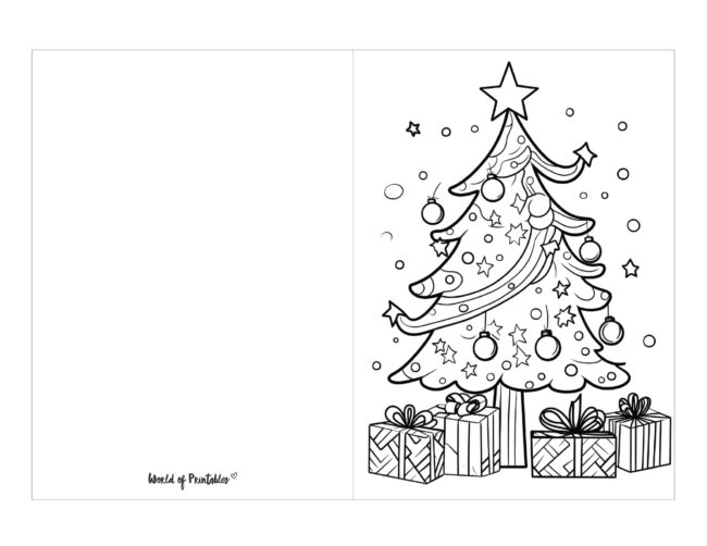 free printable christmas cards tree for coloring