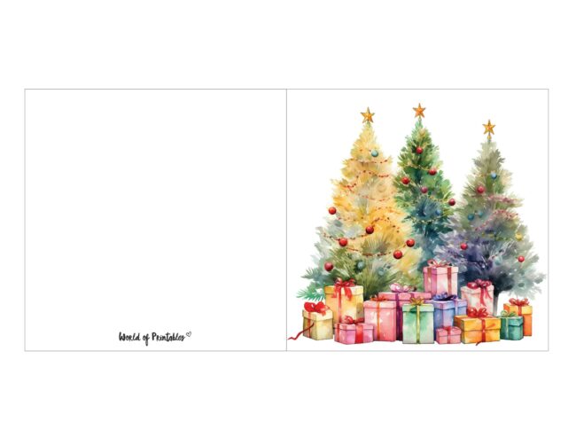 free printable christmas cards watercolor trees and gifts