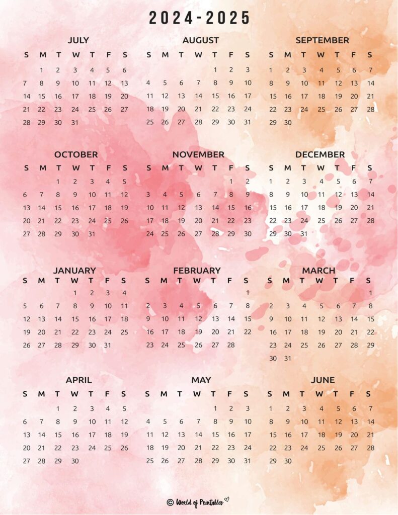 2024 2025 Calendar School Watercolor