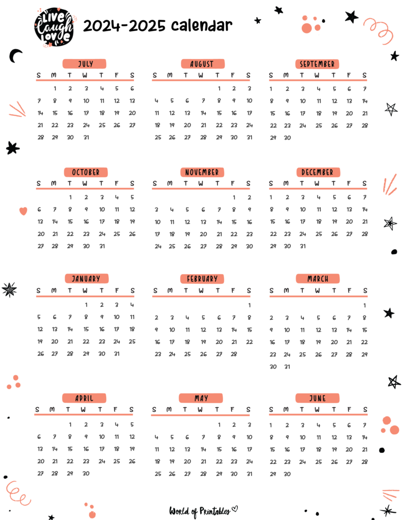 2024 - 2025 School Year Calendar - cute style