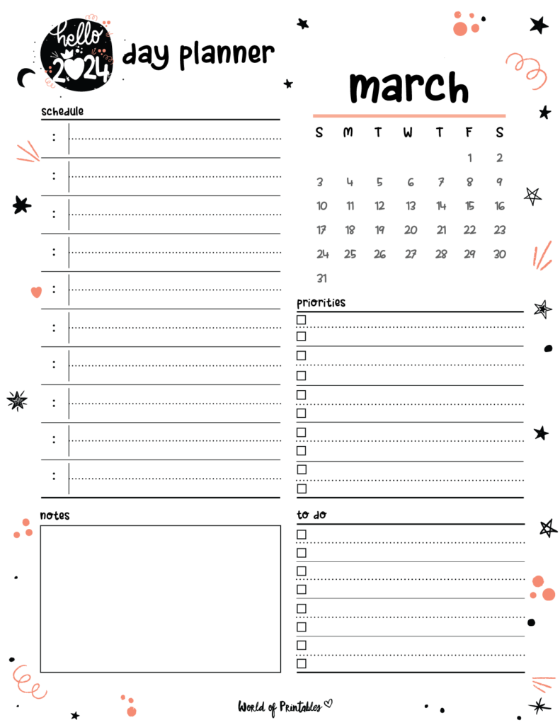 2024 Cute Planner - Day Planner - March