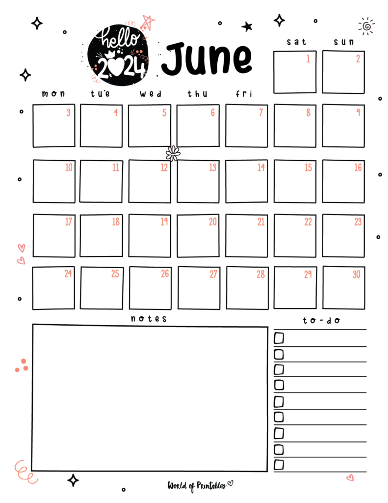 2024 Cute Planner - June Calendar