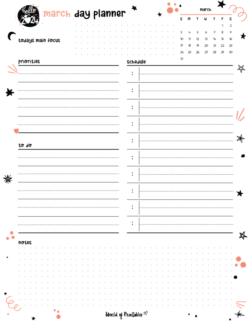 2024 Cute Planner - March Day Planner