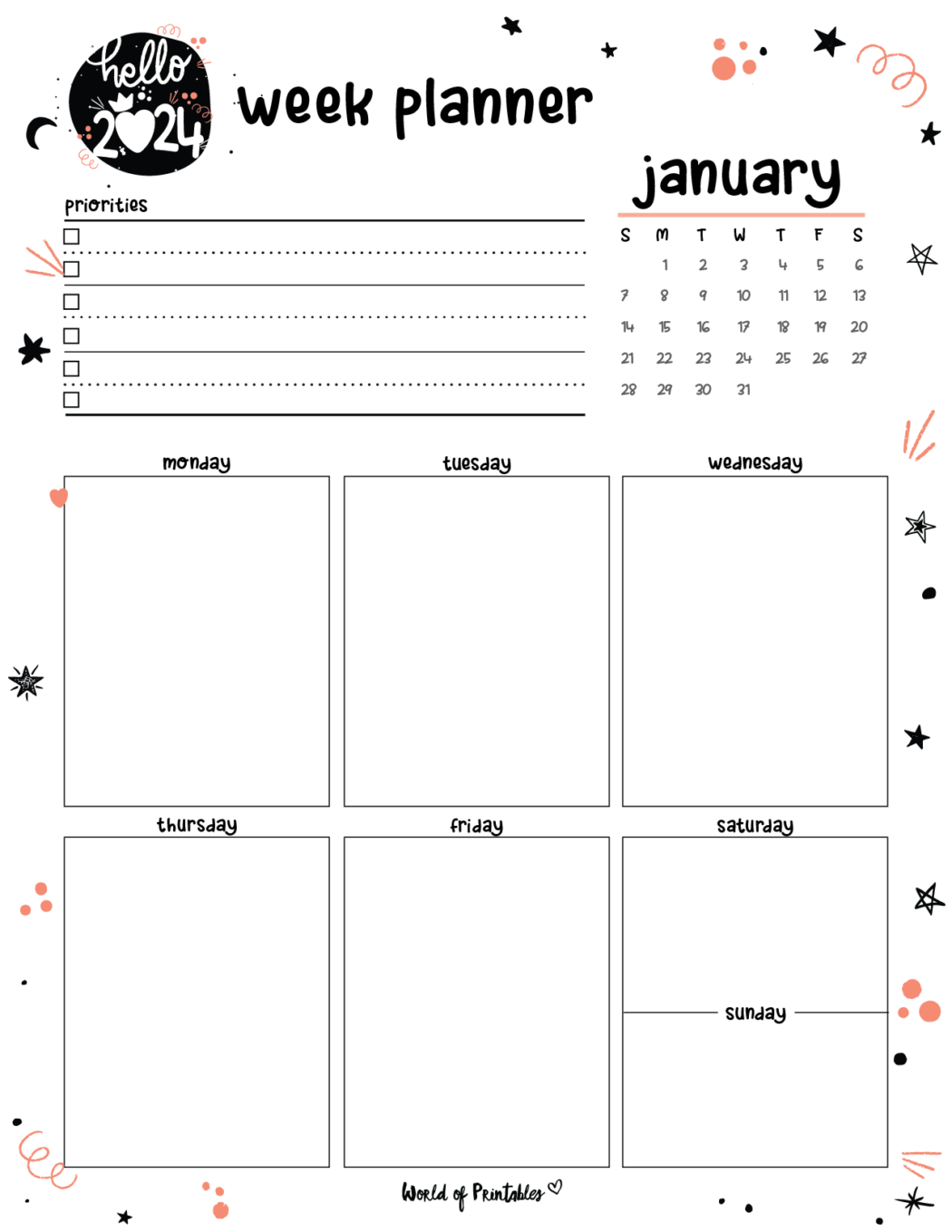 Free Printable January 2024 Planners - World of Printables