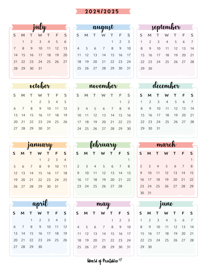 Asthetic 2024 2025 School Year Calendar