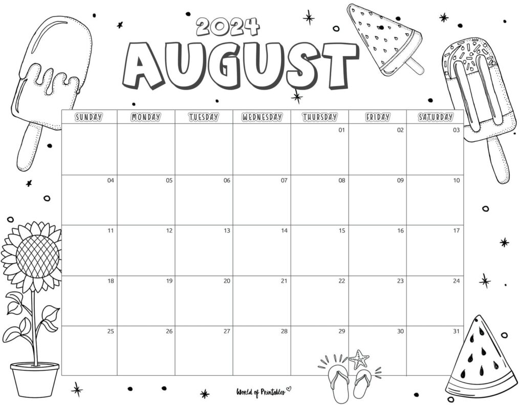 August 2024 Coloring Calendar