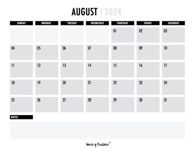 Printable August 2024 Calendar