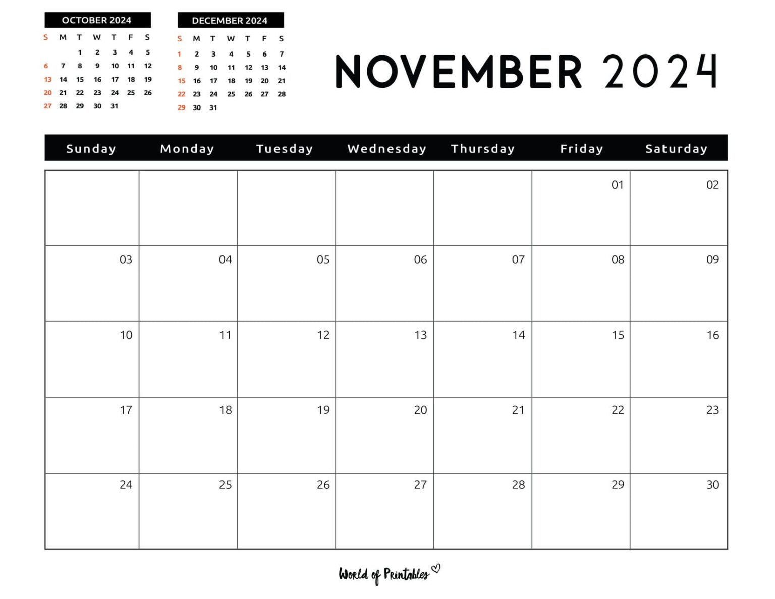 November 2024 Calendars | 100+ Styles - World of Printables