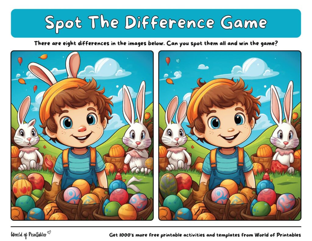 Cute Boy and Bunny Spot the Difference Easter