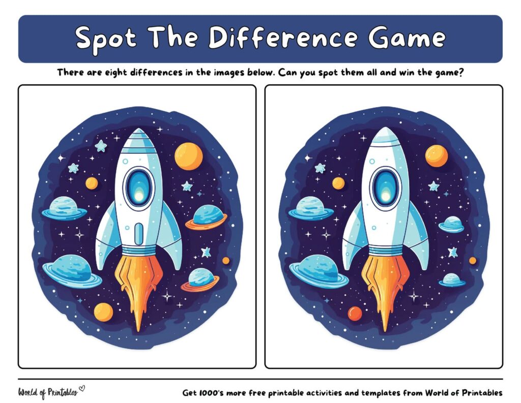 Cute Rocket Spot the Difference Easy