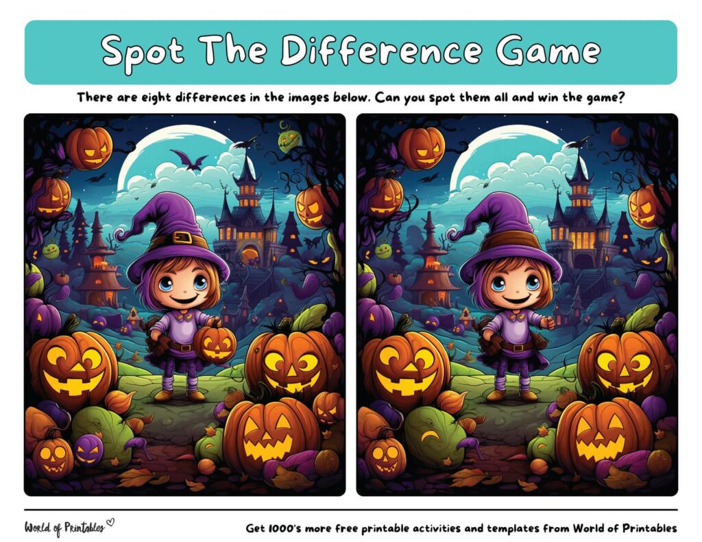 Cute Witch Spot the Difference Halloween