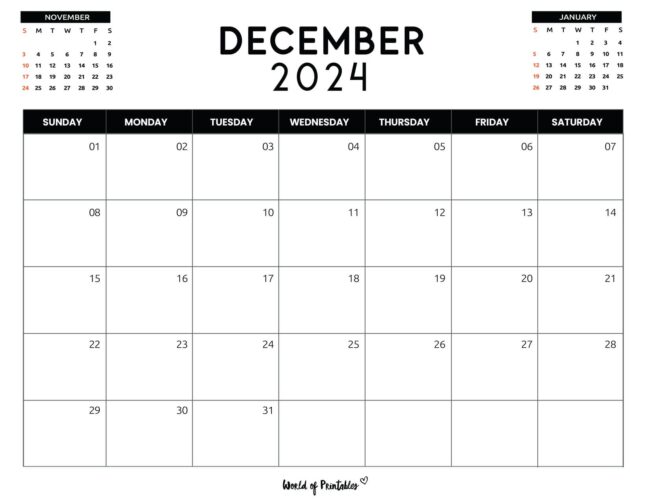 2024 December Calendar with months