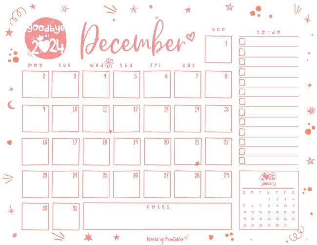 Cute December calendar 2024