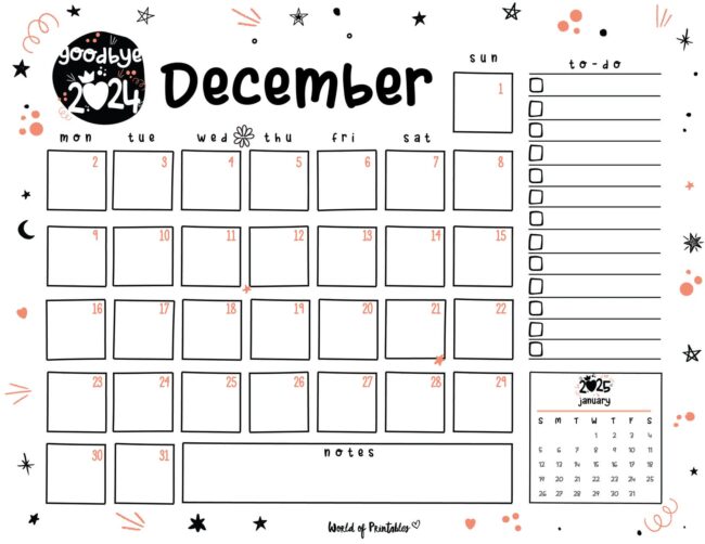 Cute December 2024 calendar