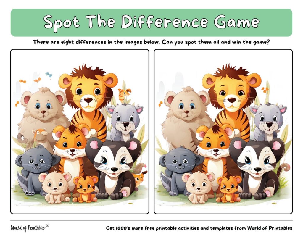 Free Printable Spot the Difference Animals
