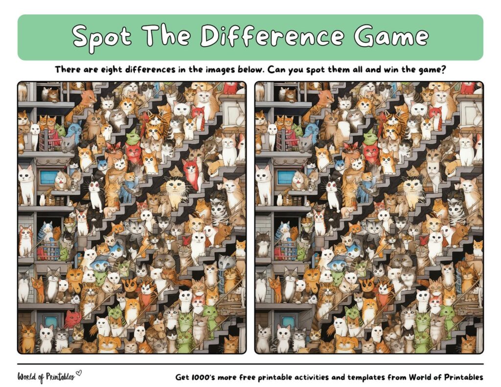 Printable Cat Spot the Difference Hard