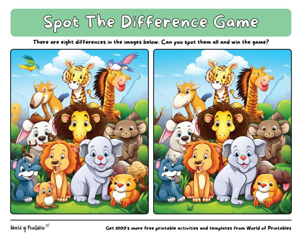 Printable Spot the Difference Animals