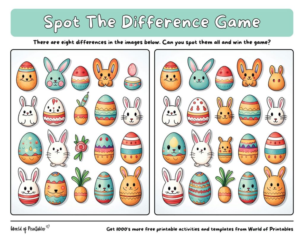 Printable Spot the Difference Easter