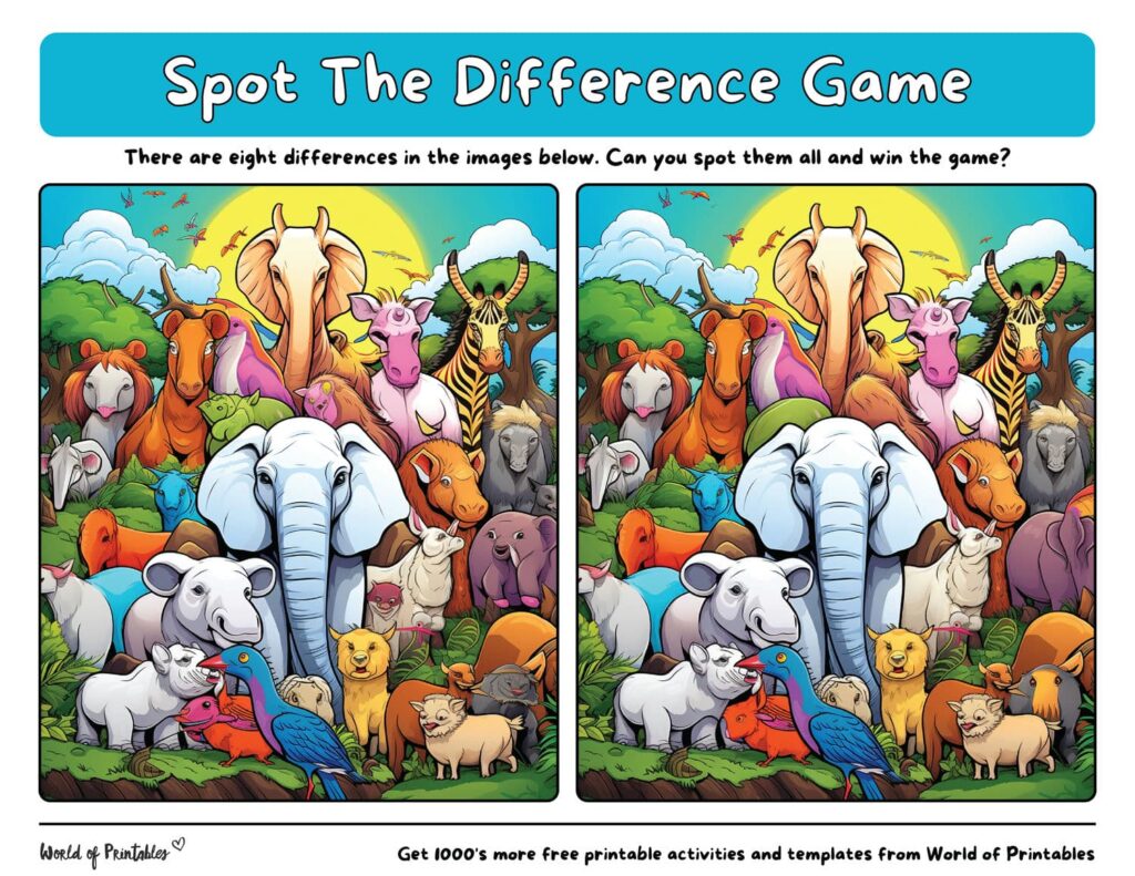 Safari Spot the Difference Animals