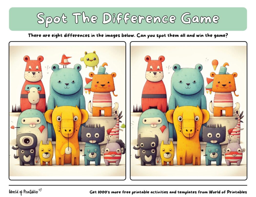 Animal Spot The Difference Games - World of Printables